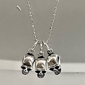 Micro Skull Trio Pendant on Chain Sterling Silver NEW Gift Box
